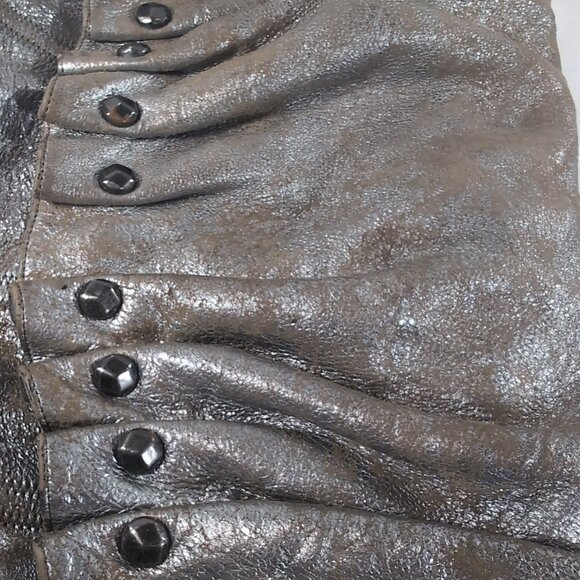 7 For All Mankind Leather Purse Shoulder Bag Silver Distressed Studded Hobo Flap - Picture 15 of 16